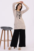 W for Woman Off White Solid Thread Work Acrylic Straight Tunic | Grocsy