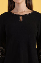 W for Woman Black Solid Straight Tunic | Grocsy