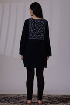 W for Woman Blue Solid Thread Work Acrylic Straight Tunic | Grocsy
