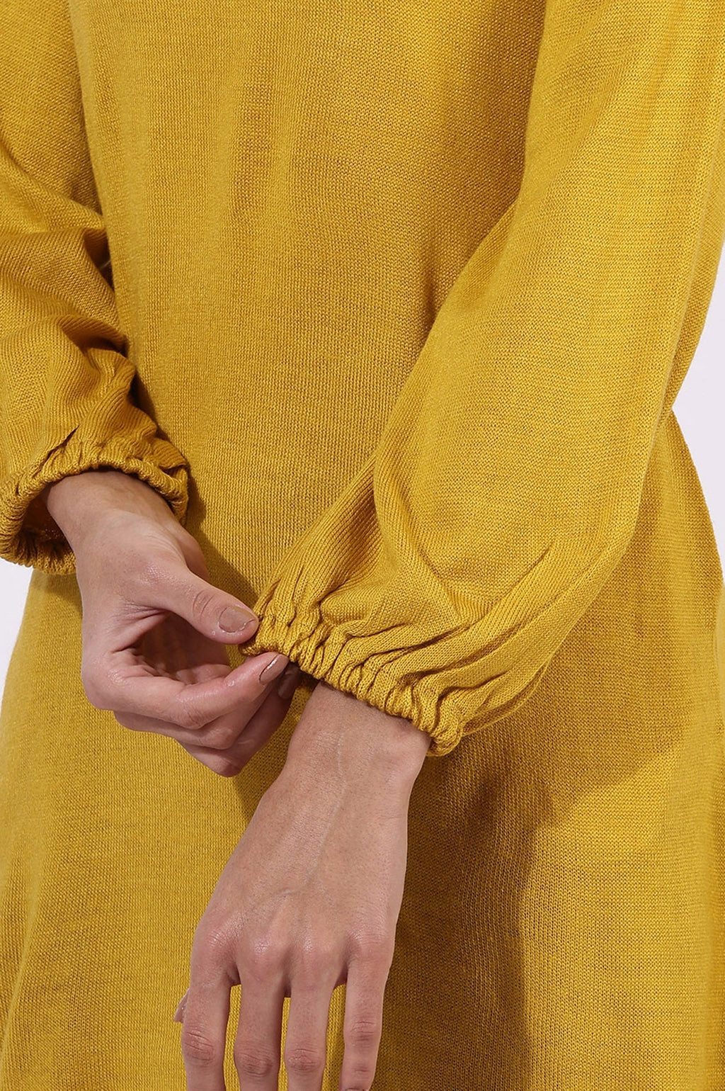W for Woman Yellow Solid Thread Work Acrylic Straight Tunic | Grocsy