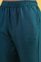 W for Woman Blue Solid Zari Straight Kurta & Straight pant with Shawl Set | Grocsy