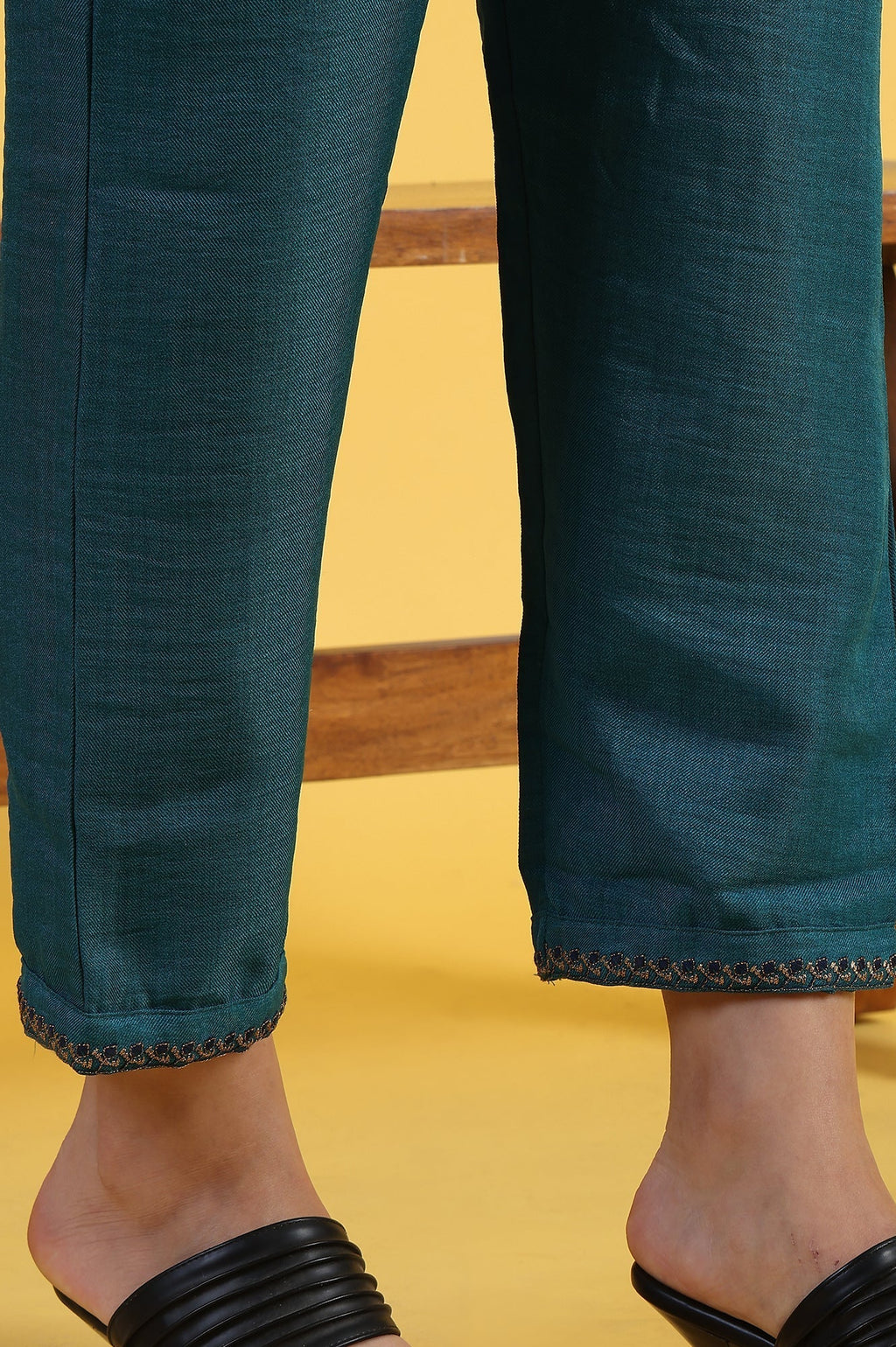 W for Woman Blue Solid Zari Straight Kurta & Straight pant with Shawl Set | Grocsy