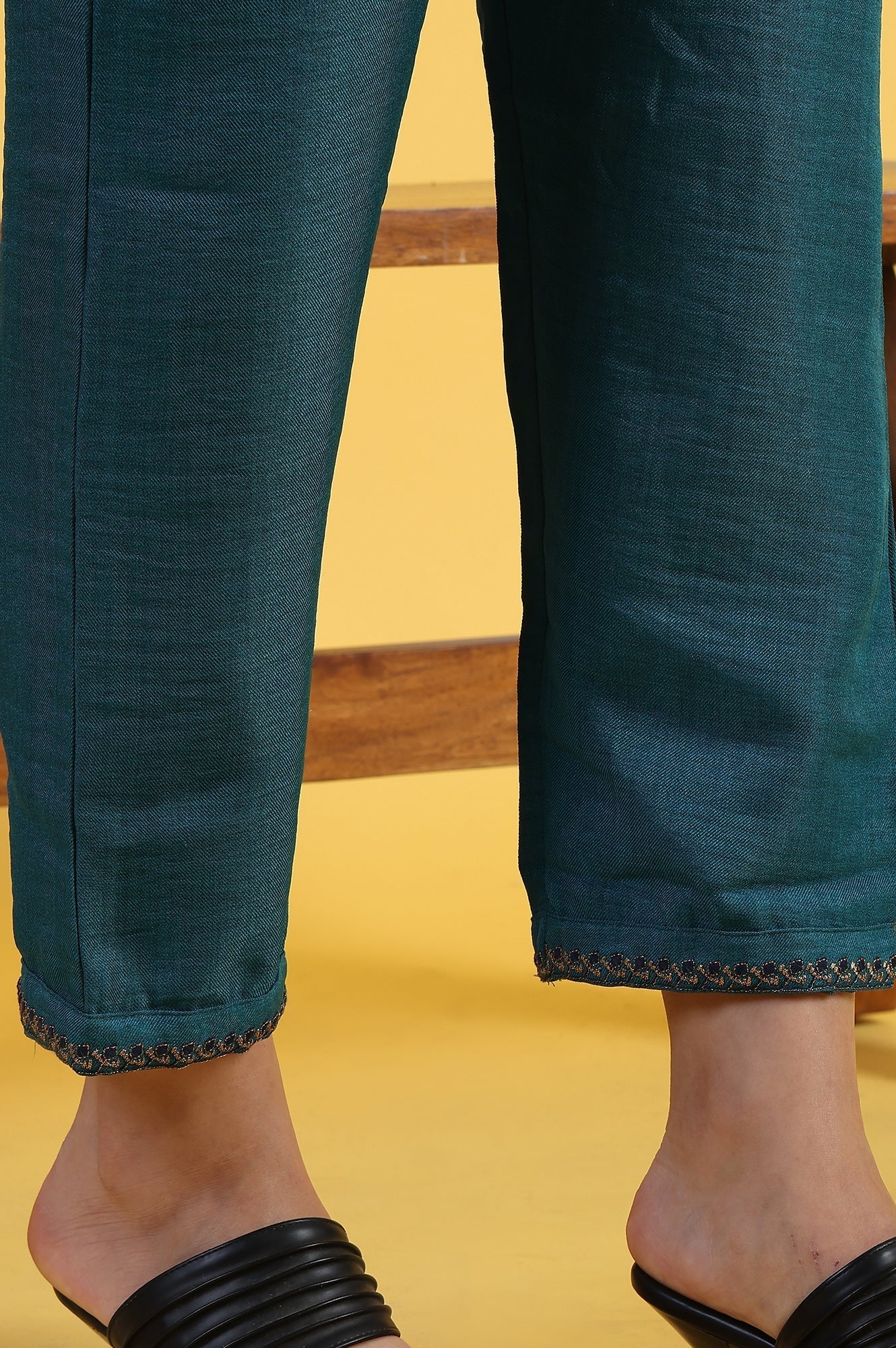 W for Woman Blue Solid Zari Straight Kurta & Straight pant with Shawl Set | Grocsy