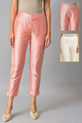 W for Woman Peach And Embroidered White Slim Pants Combo | Grocsy