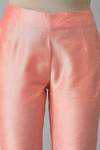 W for Woman Peach And Embroidered White Slim Pants Combo | Grocsy