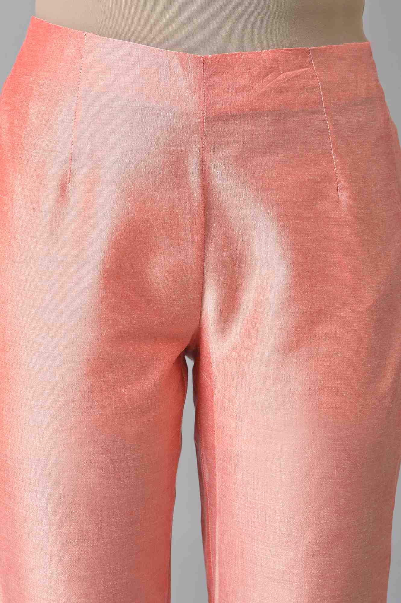 W for Woman Peach And Embroidered White Slim Pants Combo | Grocsy