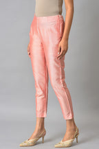 W for Woman Peach And Embroidered White Slim Pants Combo | Grocsy