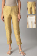 W for Woman Embroidered Golden And White Slim Pants Combo | Grocsy