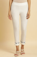 W for Woman Embroidered Golden And White Slim Pants Combo | Grocsy