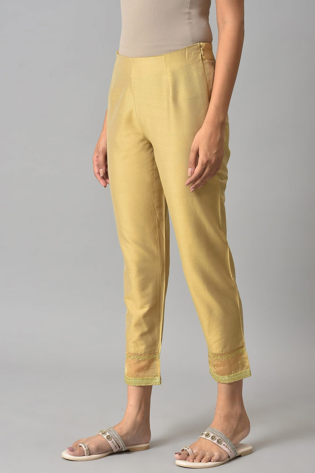 W for Woman Embroidered Golden And White Slim Pants Combo | Grocsy