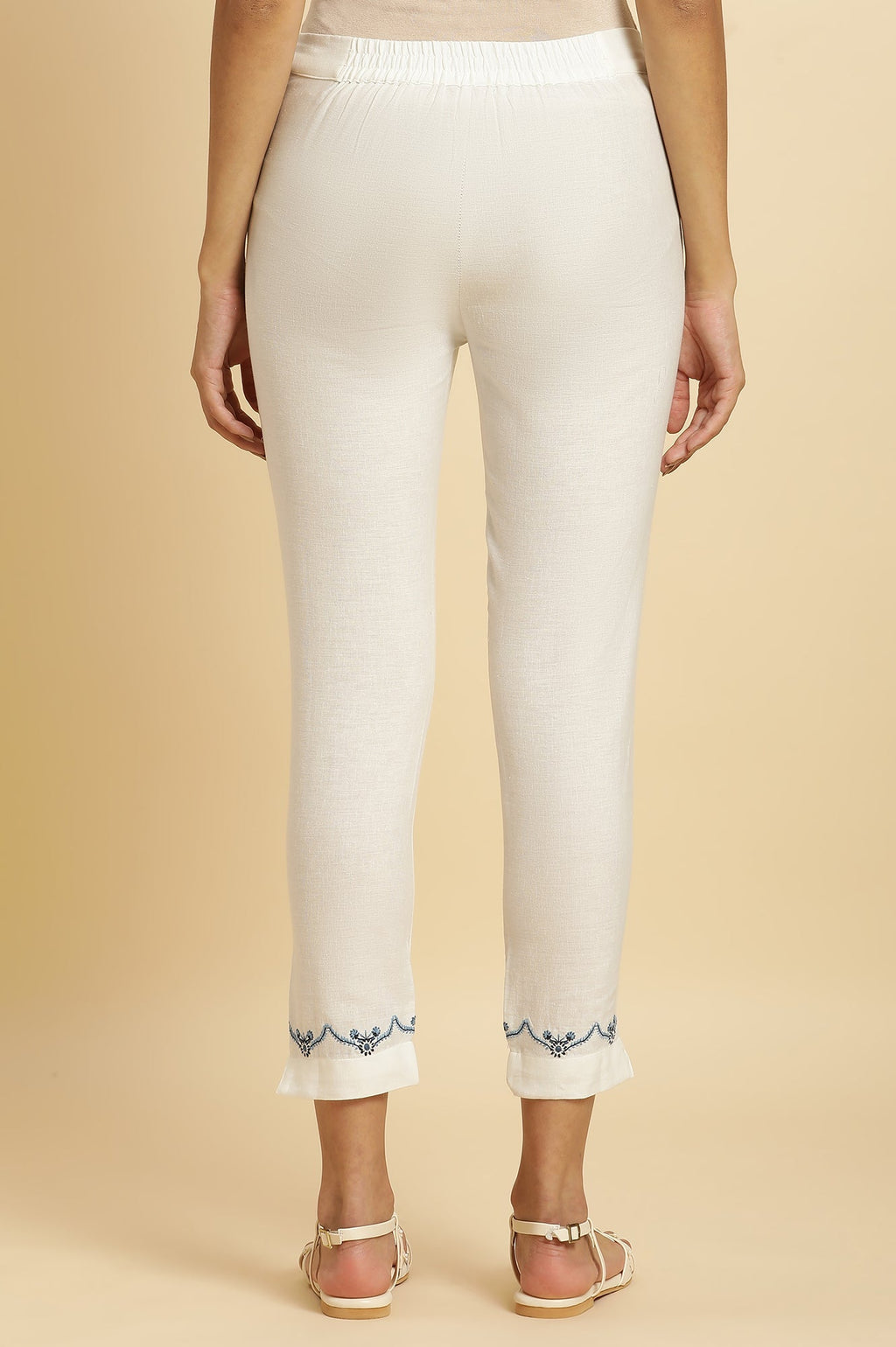 W for Woman Embroidered Golden And White Slim Pants Combo | Grocsy
