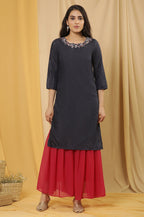 W for Woman Blue Embroidered Kurta And Sharara Set | Grocsy