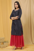 W for Woman Blue Embroidered Kurta And Sharara Set | Grocsy