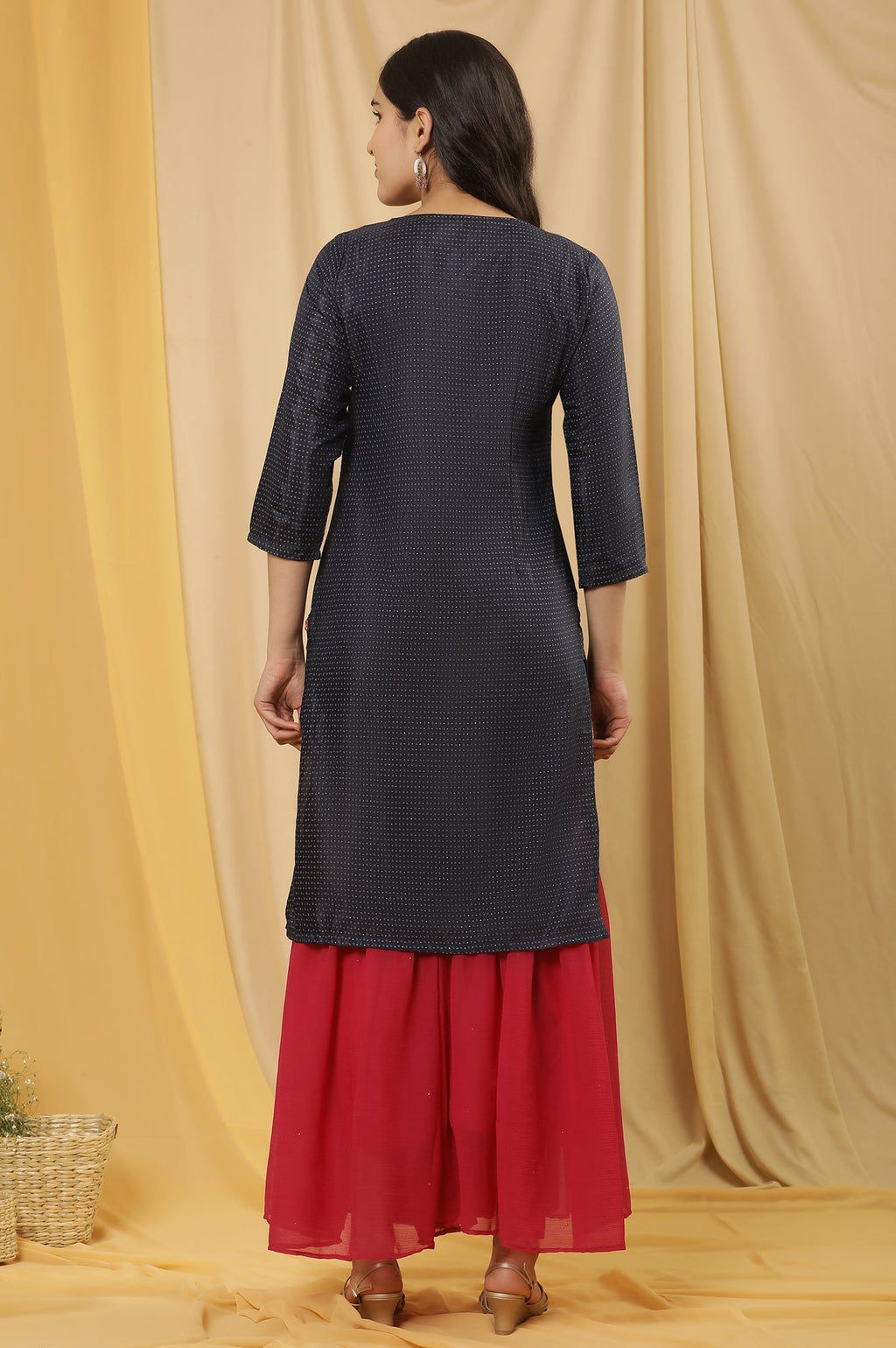 W for Woman Blue Embroidered Kurta And Sharara Set | Grocsy