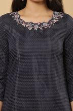 W for Woman Blue Embroidered Kurta And Sharara Set | Grocsy