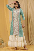 W for Woman Green Mock Layer Printed Kurta And Sharara Set | Grocsy