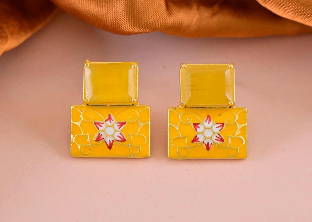 Joban Fashion Women Brass Yellow Onyx Earrings | Grocsy