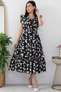 Pimu V-Neck Maxi Dress with Graphic Print-Black | Grocsy