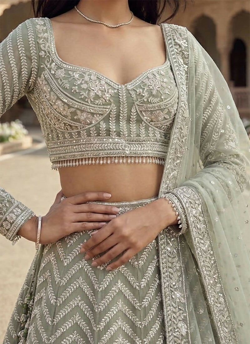 Lehenga Mart Grey Georget Designer Bollywood Style Wedding Wear Lehenga Choli | Grocsy