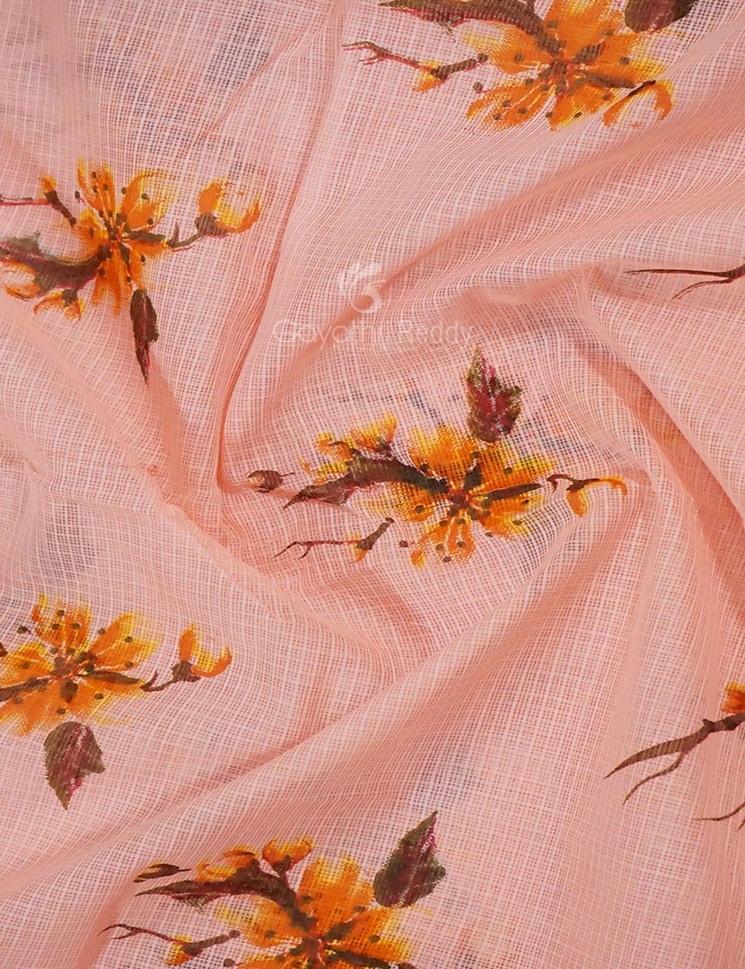 Peach Colour Block Print Pure Kota Cotton Saree By Gayathri Reddy Designer Studio | Grocsy