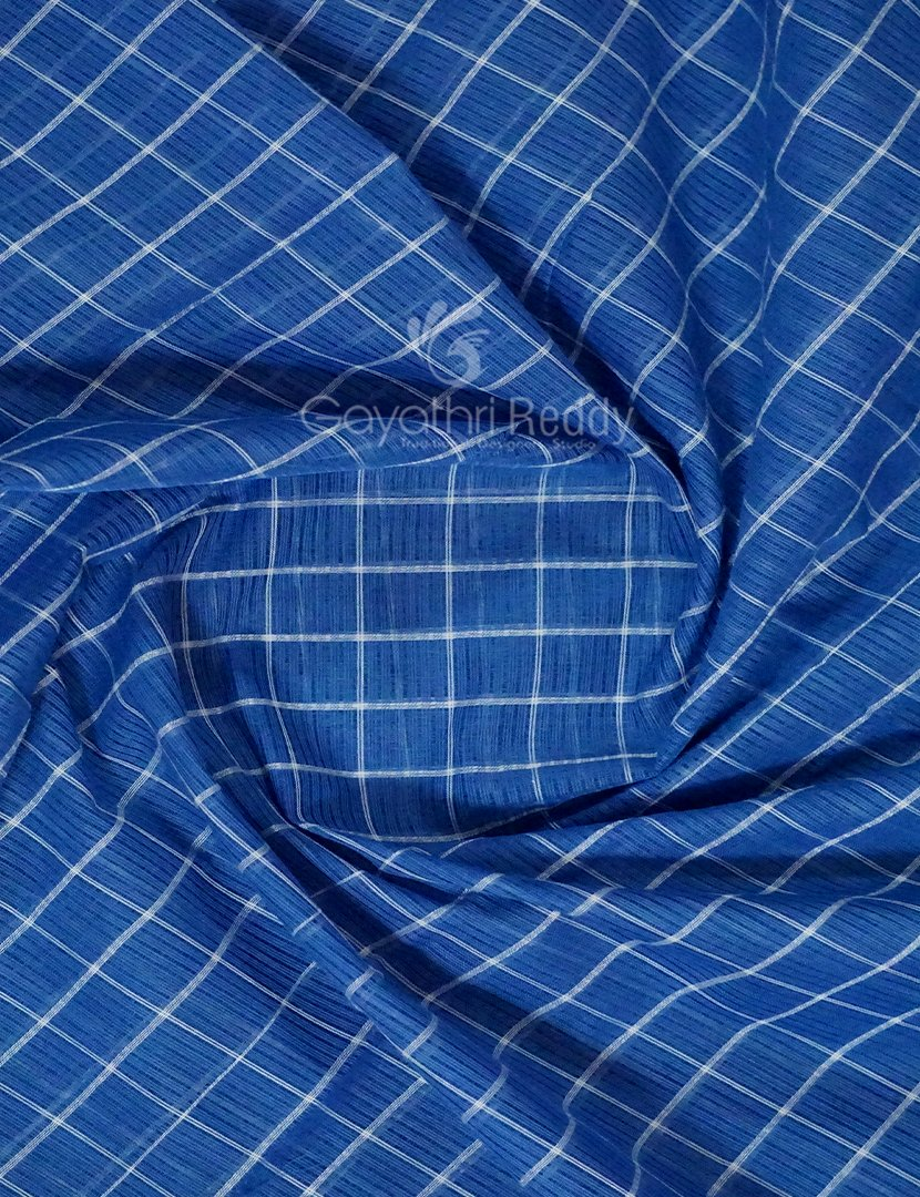 Denim Blue With Checks Pure Mangalgiri Cotton Saree By Gayathri Reddy Designer Studio | Grocsy