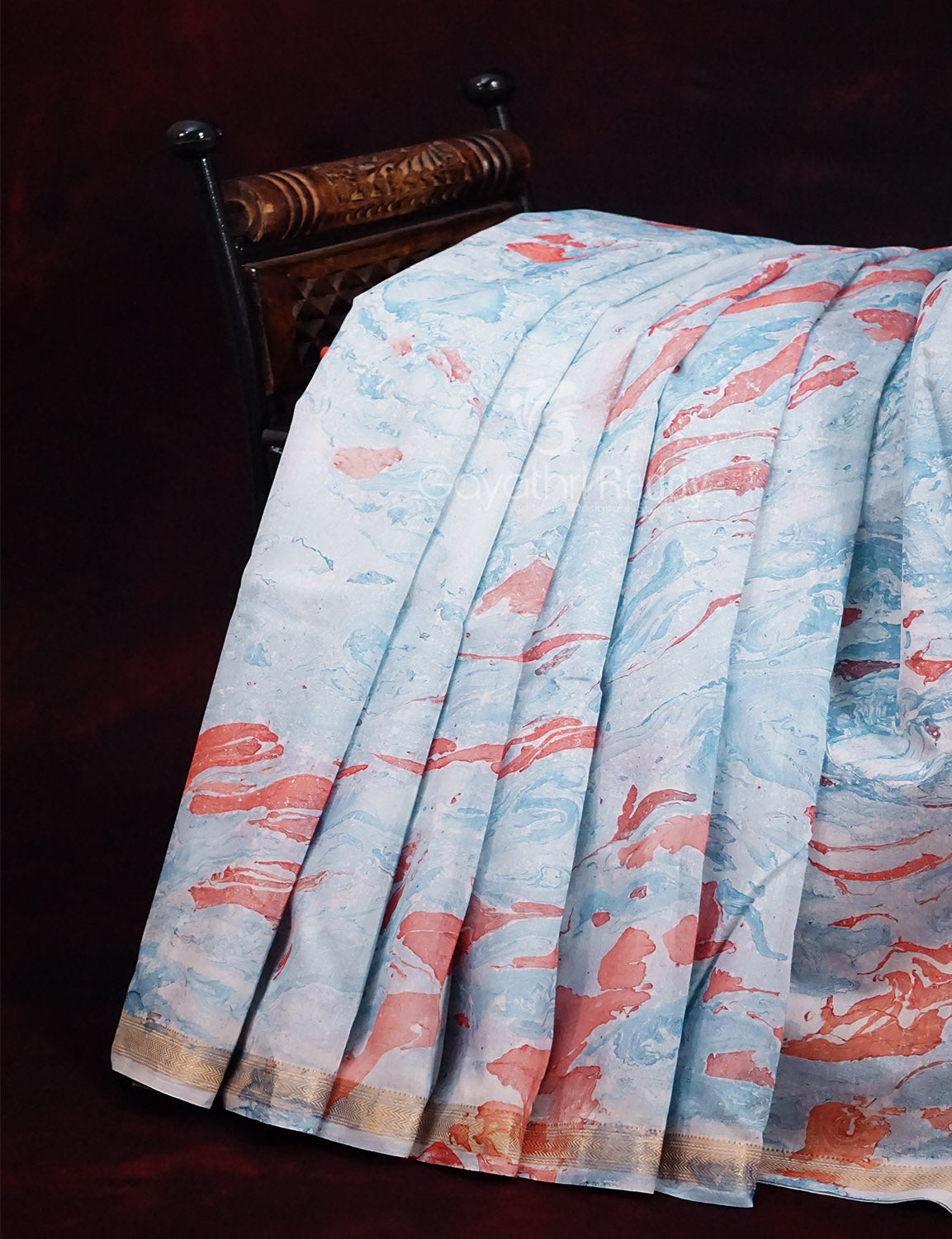 Shades of Sky Blue Colour Printed Pure Chanderi Sico Saree By Gayathri Reddy Designer Studio | Grocsy