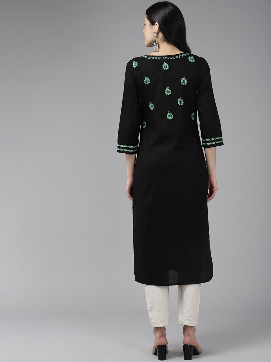 ADA Ethnic Motifs Embroidered Chikankari Cotton Straight Kurta | Grocsy