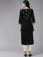 ADA Ethnic Motifs Embroidered Chikankari Cotton Straight Kurta | Grocsy