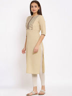 HERE&NOW Beige Geometric Yoke Design Thread Work Kurta | Grocsy