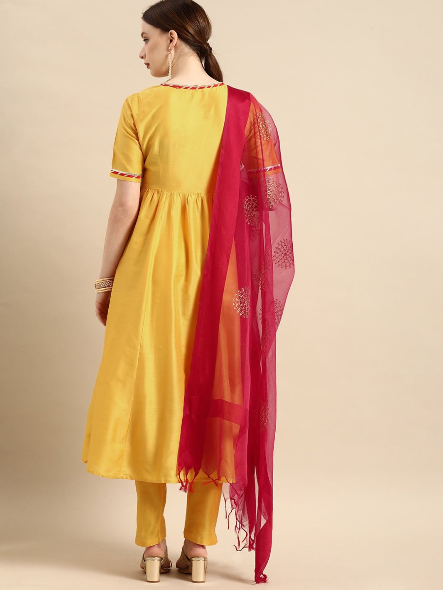 All About You Women Yellow & Red Gotta Patti Kurta with Trousers & With Dupatta | Grocsy