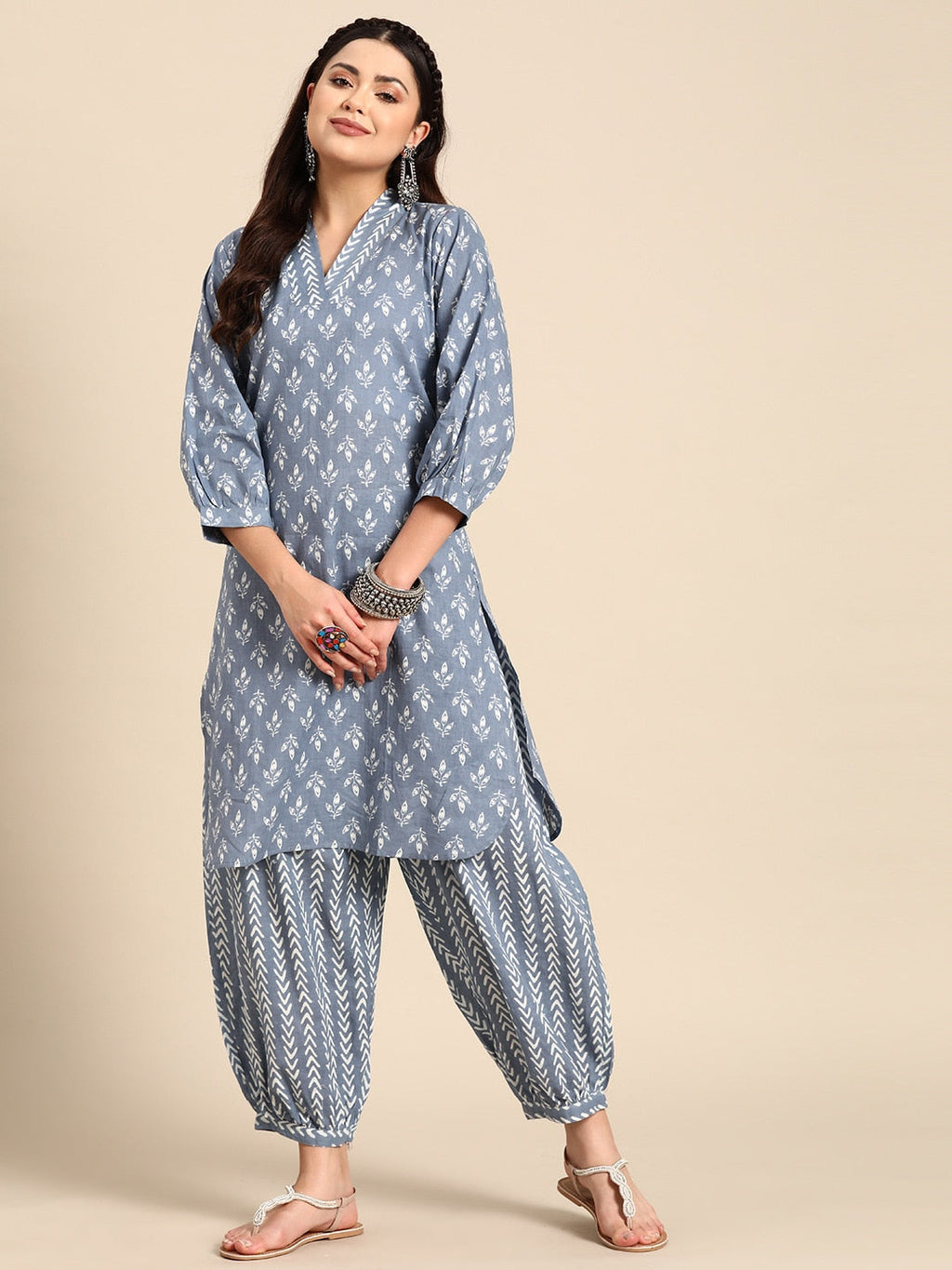 Sangria Floral Printed Regular Pure Cotton Kurta with Salwar | Grocsy