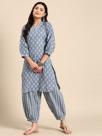 Sangria Floral Printed Regular Pure Cotton Kurta with Salwar | Grocsy