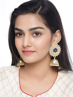 Shoshaa Gold-Polished Navy Blue Kundan-Studded Classic Jhumkas | Grocsy