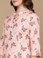 HERE&NOW Pink & Maroon Floral Printed Pure Cotton Kurta | Grocsy