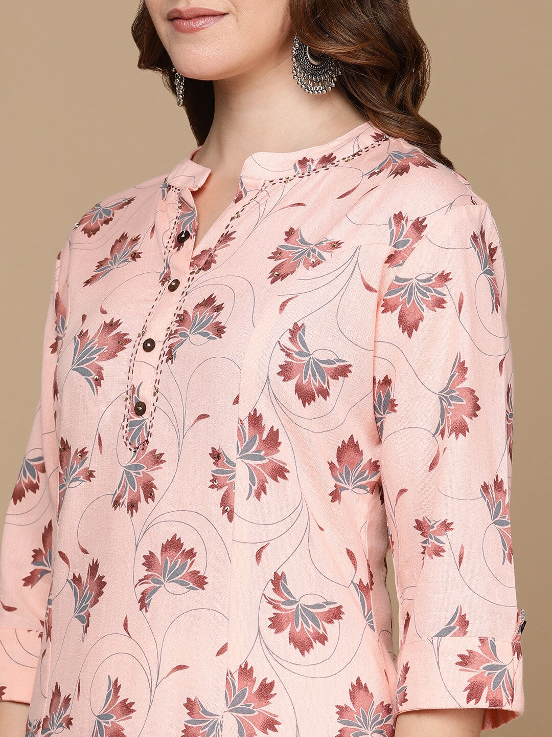 HERE&NOW Pink & Maroon Floral Printed Pure Cotton Kurta | Grocsy