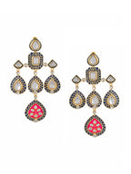 Shoshaa Gold-Polished Balck & Pink Kundan Enamel Drop Earrings | Grocsy