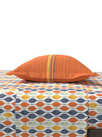 MYTRIDENT Orange White Geometric Cotton 144 TC Queen Bedsheet With 2 Pillow Covers | Grocsy