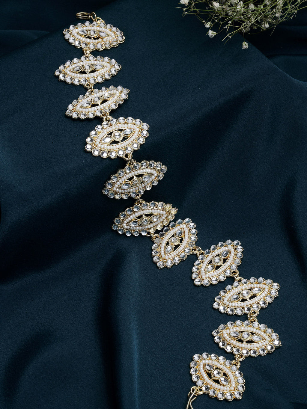 Panash Gold-Toned & White Embellished Hairband | Grocsy