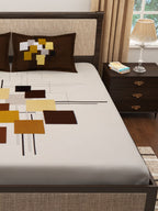Story@home Cream-Coloured & Brown Abstract 300 TC Cotton 1 King Bedsheet with 2 Pillow Covers | Grocsy