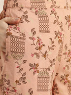 Sangria Women Dusty Pink & Brown Pure Cotton Printed Kurta with Palazzos & Dupatta | Grocsy