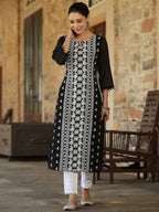 Juniper Women's Black Georgette Printed Kurta | Grocsy