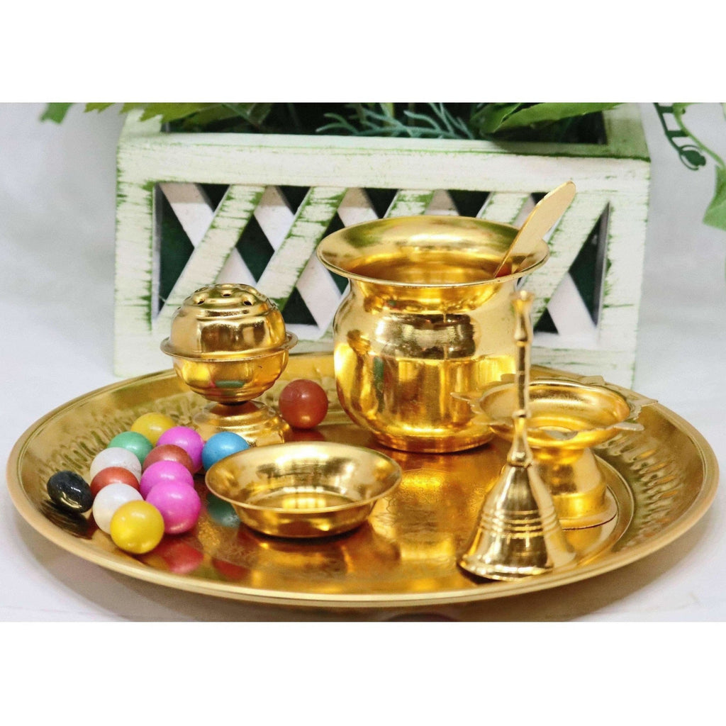 Chahat Premium Living Brass Pooja Thali Set | Grocsy