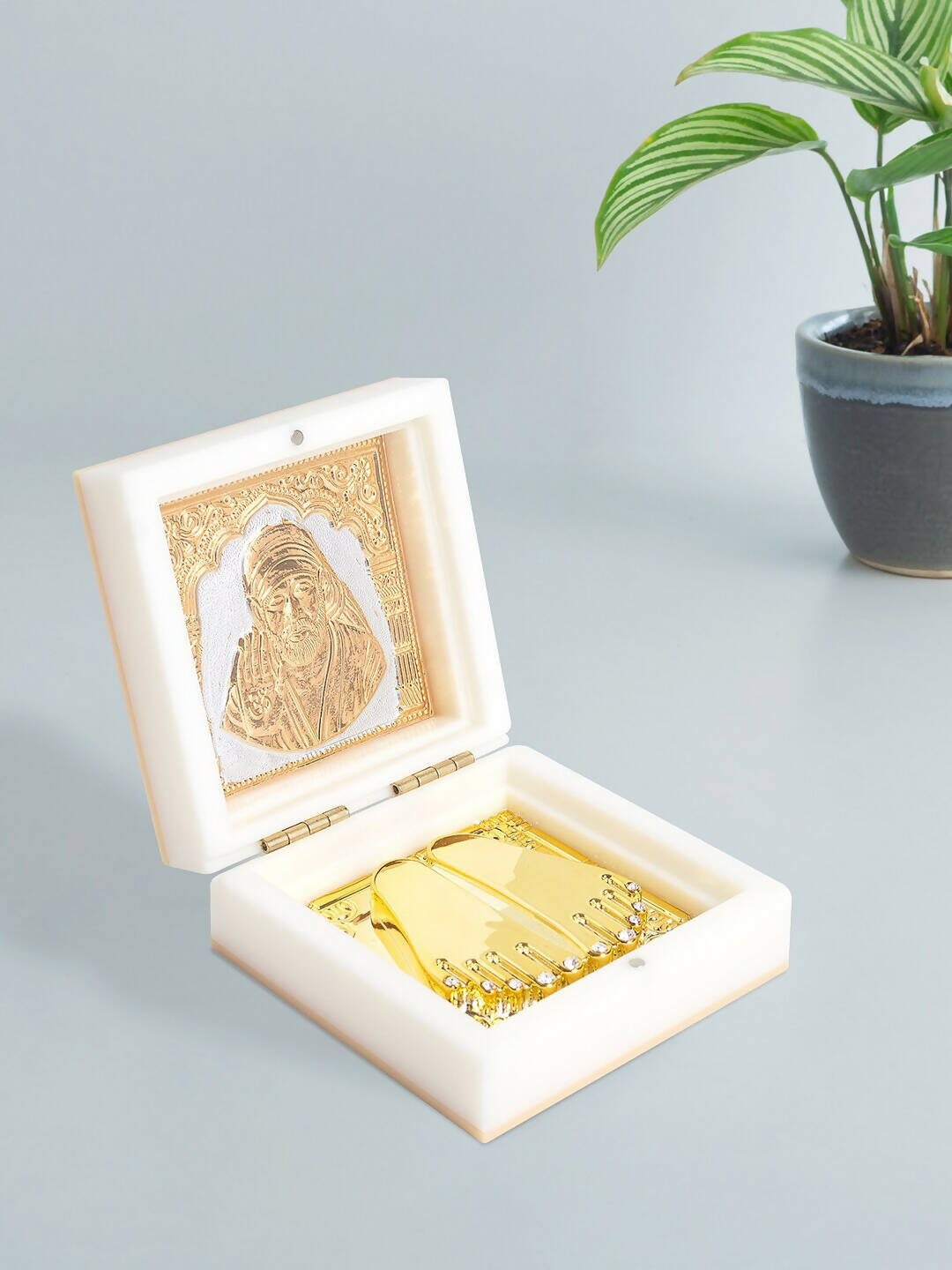 Golden Peacock White 24 Ct Gold Polished White SaiBaba Wood Prayer Box | Grocsy