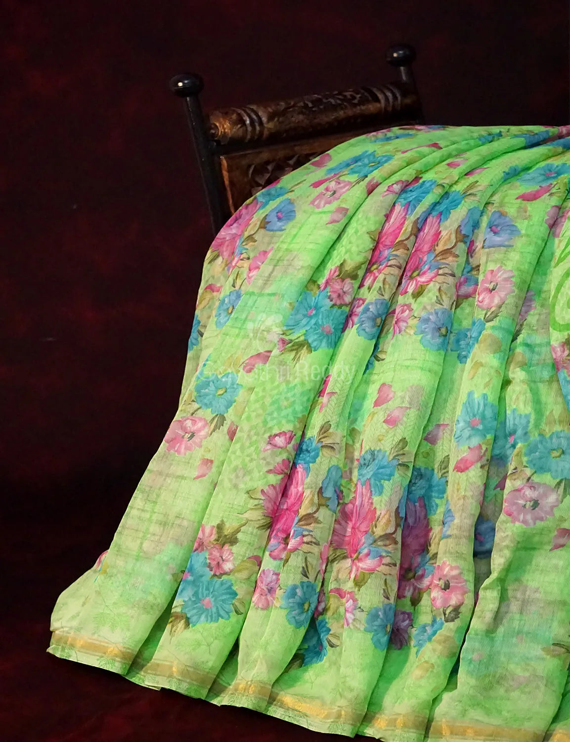 Fern Green Colour Floral Print Semi Chanderi Saree By Gayathri Reddy Designer Studio | Grocsy