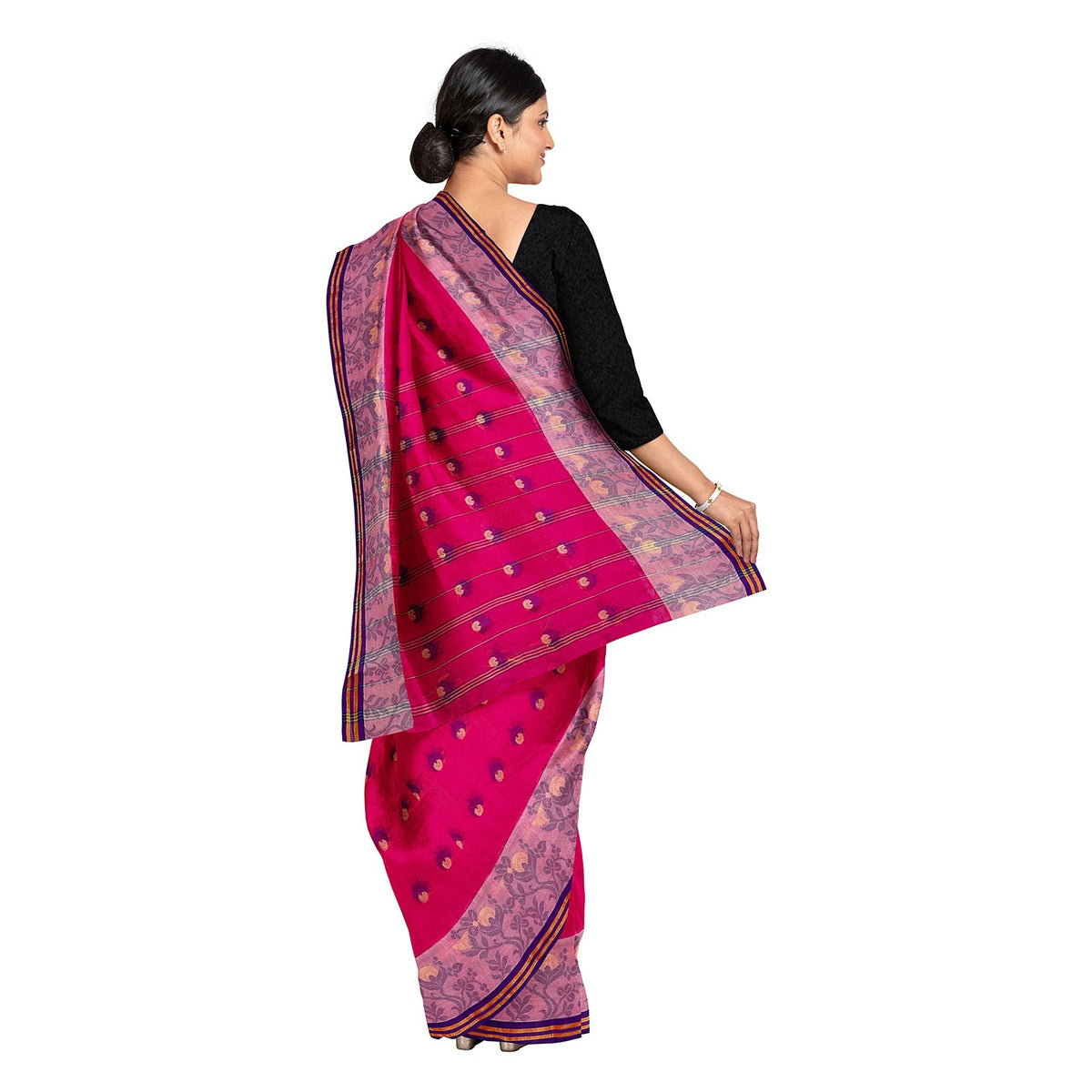 Exclusive Collection 100% Pure Cotton Pink Tant Saree With Hand Weaving Work | Grocsy