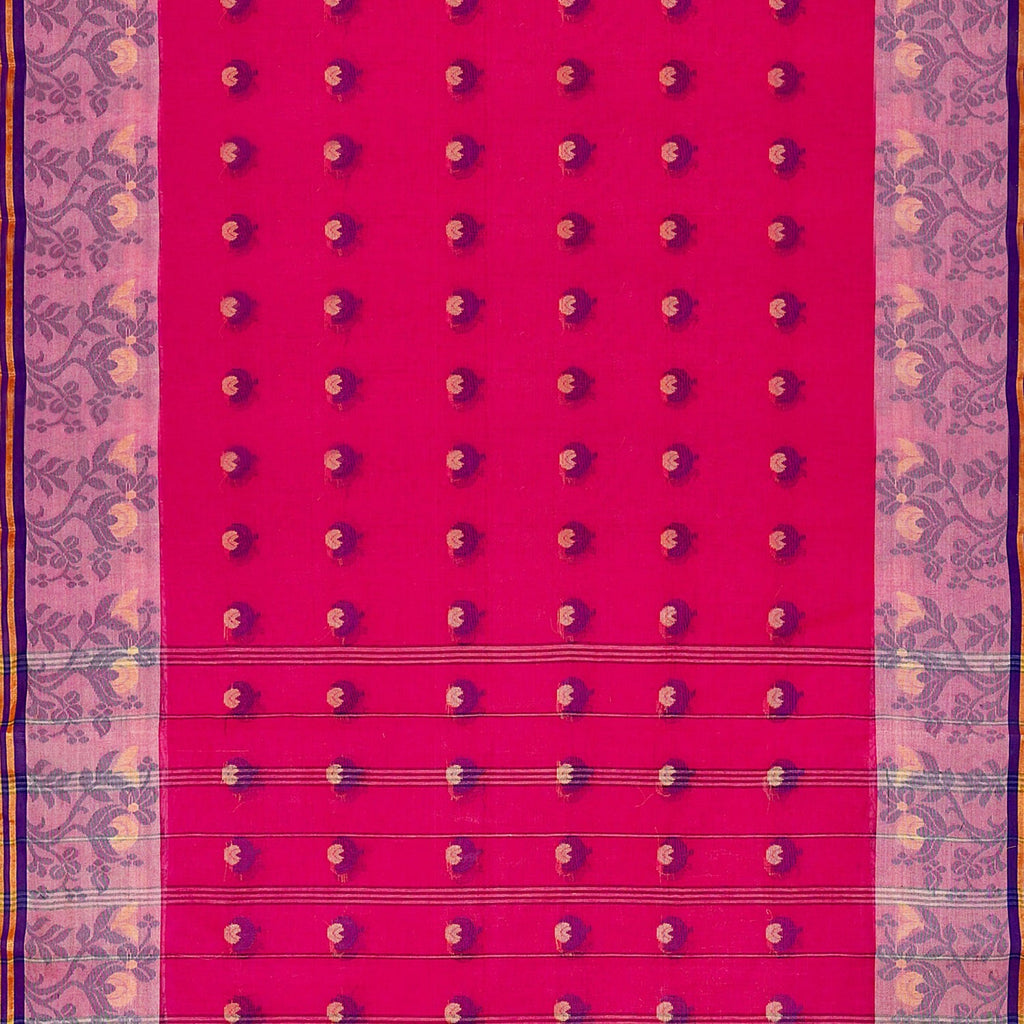 Exclusive Collection 100% Pure Cotton Pink Tant Saree With Hand Weaving Work | Grocsy