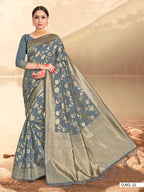 Vardha Steel Grey Woven Banarasi Saree | Grocsy
