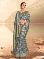Vardha Steel Grey Woven Banarasi Saree | Grocsy