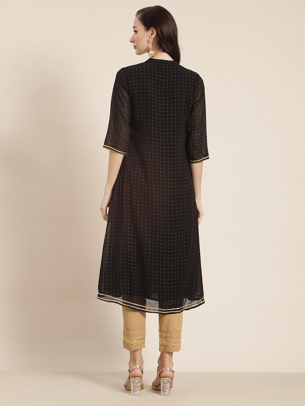 Juniper Womens Black Georgette Printed Pintucks A-Line Kurta | Grocsy