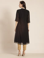 Juniper Womens Black Georgette Printed Pintucks A-Line Kurta | Grocsy